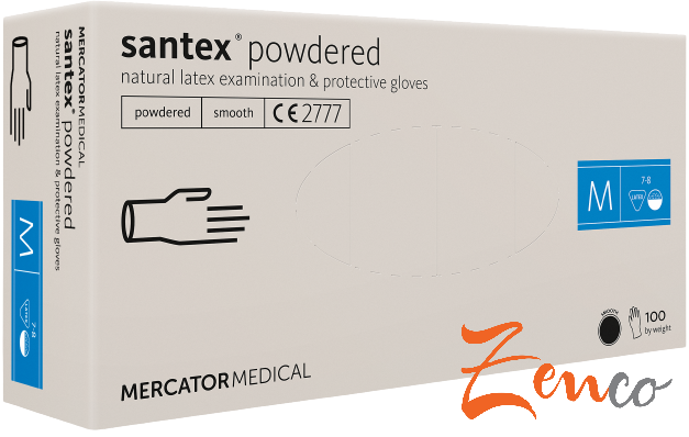 Latexové rukavice Mercator SANTEX pudrované 100 ks - Zvolte velikost: S