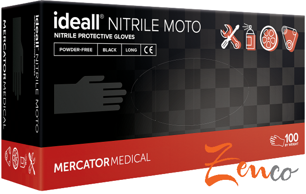 Ochranné nitrilové rukavice Mercator Ideall Nitrile Moto černé 100 ks - Velikost: M