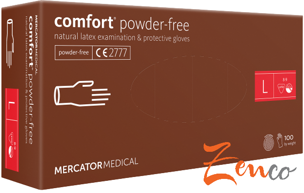 Latexové vyšetřovací rukavice Mercator Comfort Powder-Free 100 ks - Velikost: L