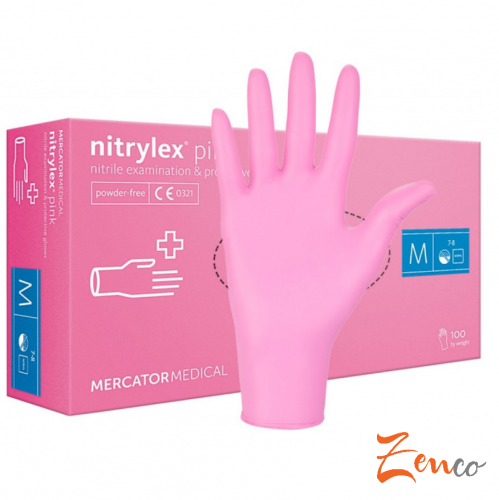 Jednorazové nitrilové zdravotnícke rukavice Mercator NITRYLEX ružové 100 ks - Zvoľte veľkosť: L
