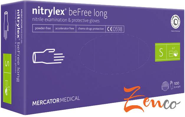 Jednorázové nitrilové zdravotnické rukavice Mercator NITRYLEX BEFREE LONG 100 ks - Velikost: S