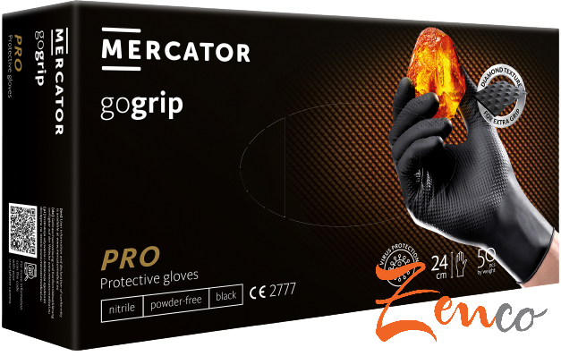 Ochranné nitrilové rukavice Mercator GOGRIP čierne 50ks - Velikost: XXL