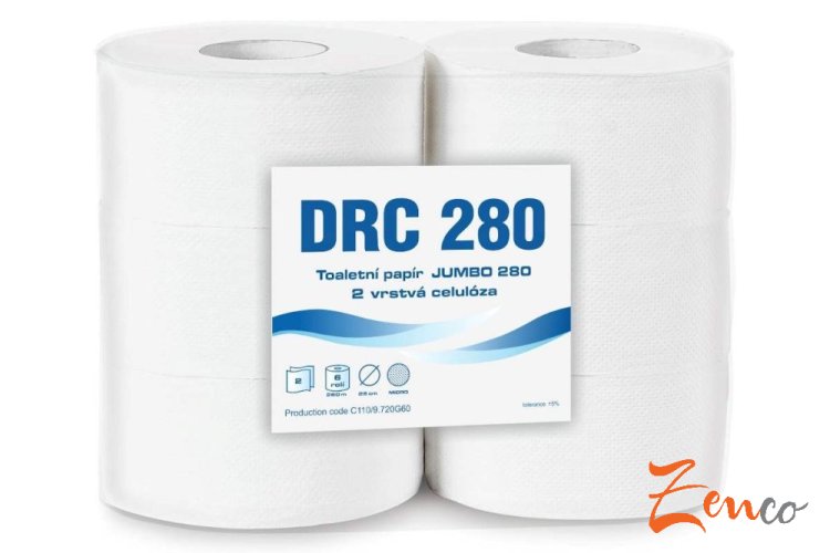 Toaletný papier JUMBO 2-vrstvový, celulóza, priemer dutinky 6cm - Zvoľte balenie: pr. 28cm, návin 260m - 6 ks